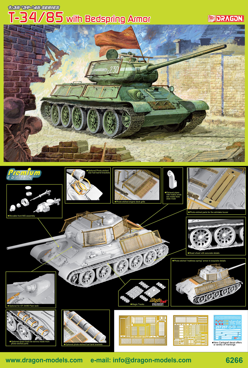 Сборная модель Dragon 6266 Советский танк T-34/85 w/Bedspring Armor, 1/35