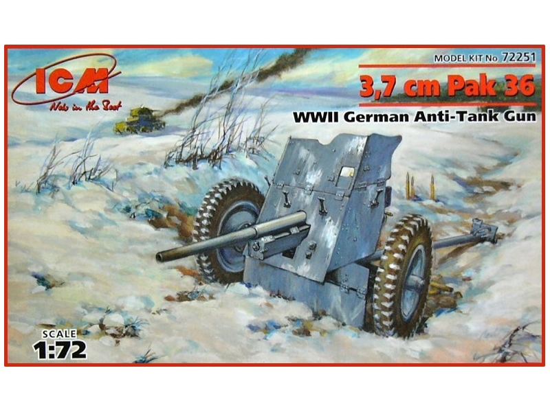 Сборная модель ICM 72251 Немецкая 3,7-см противотанковая пушка Pak 36  2МВ, 1/72